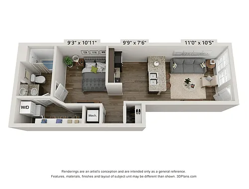 Floor plan Studio, 1 Bathroom B