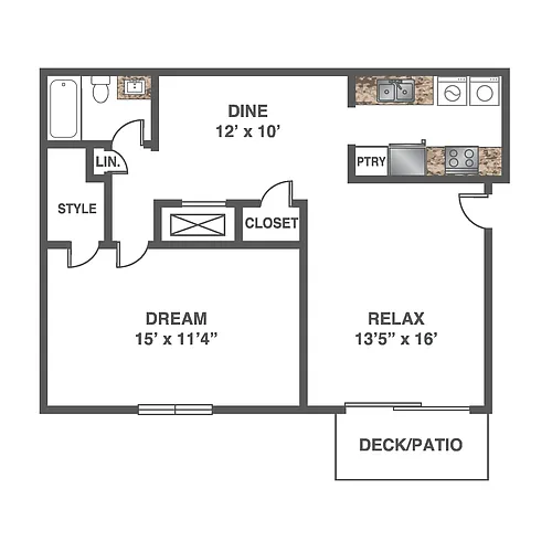 Floor plan 1 Bed 1 Bath - Renovated