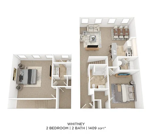 Floor plan Two Bedroom 2 Bath Townhome-Whitney