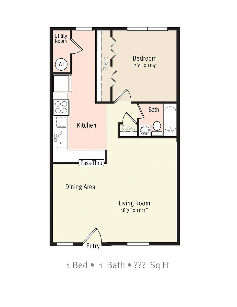 Floor plan 1 Bedroom 1 Bath - A1