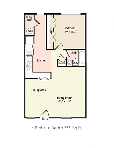 Floor plan 1 Bedroom 1 Bath - A1