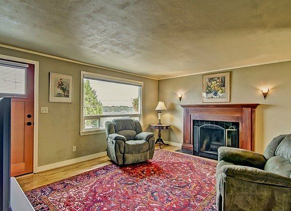 Living room with fireplace.