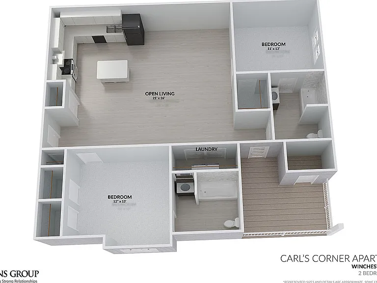 2 Bedroom 2 Bath Floorplan 1,250 sqft