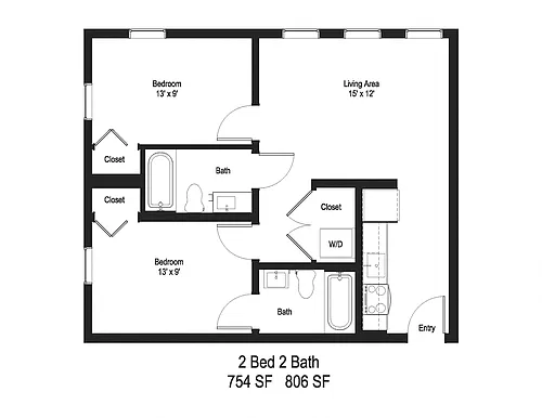 Floor plan 2 Bedroom, 2 Bath