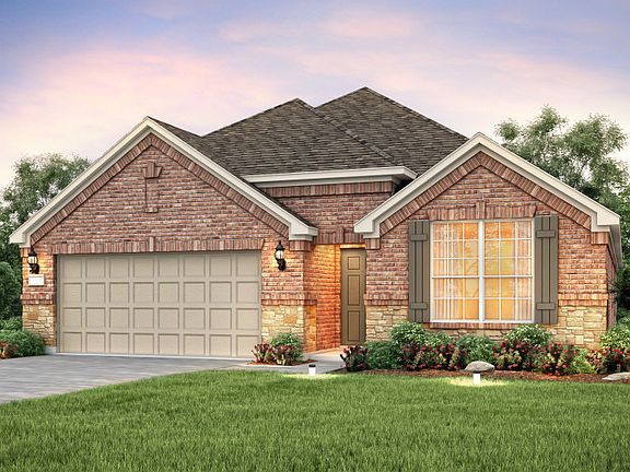 The Sheldon, a one-story home with 2-car garage, shown with Home Exterior B