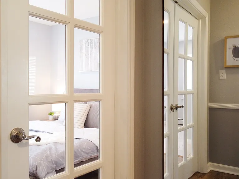 1st Bathroom: Near French Doors is a Full-length Hallway Mirror for Your Daily Grooming. Always Tell Yourself: You are Beautiful!