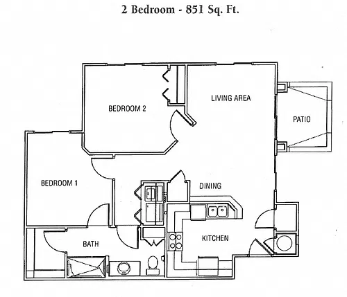 Floor plan Two Bedroom One Bathroom Casitas