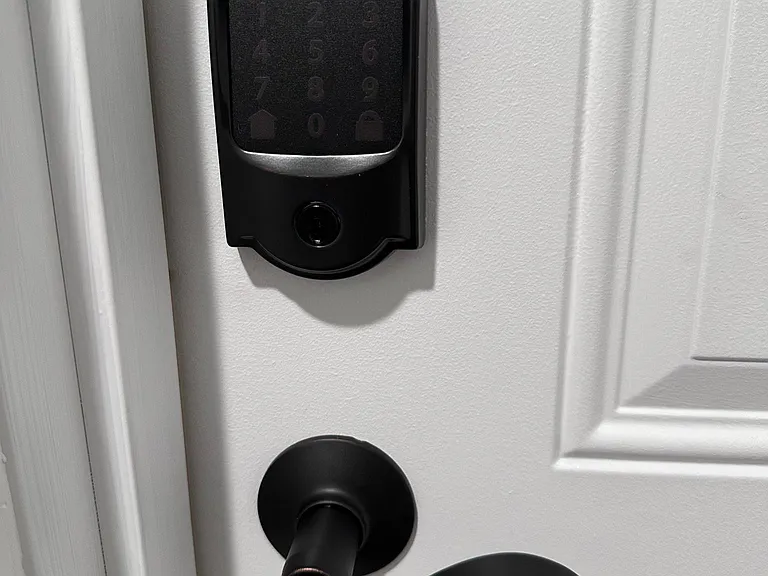 Smart lock works with personal code or remotely with virtual key.