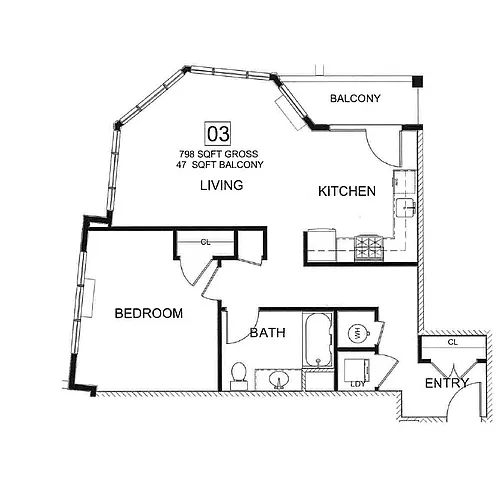 Floor plan One Bedroom 105