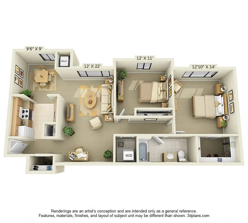 Floor plan 2 BR 1 BA - Style B