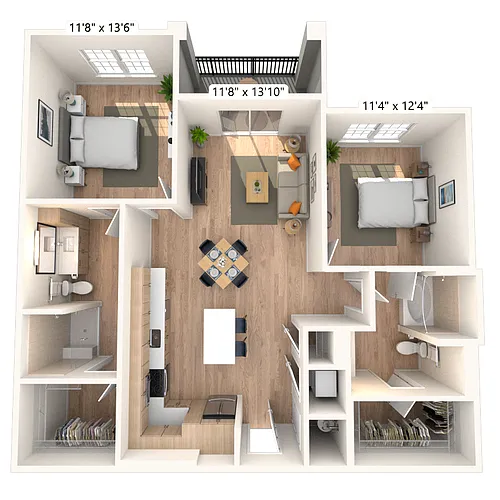 Floor plan B1 2x2 1117 SF
