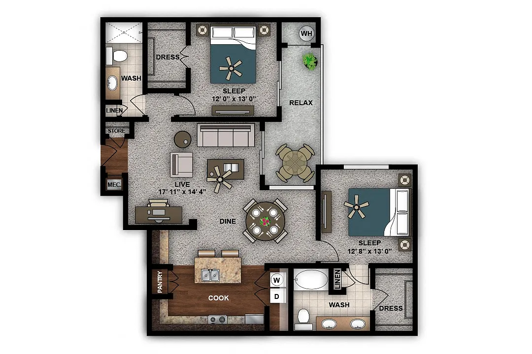 Floor plan Two Bedroom Renovated C4r