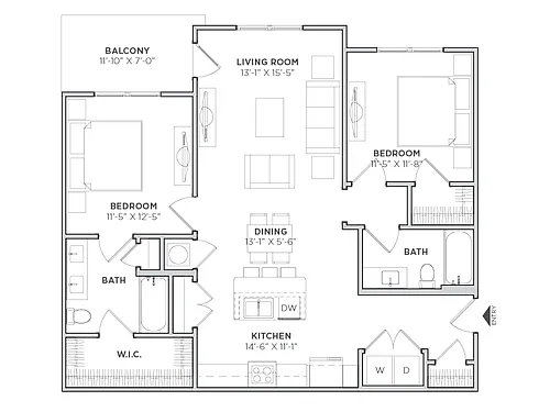 Floor plan 2 Bed, 2 Bath