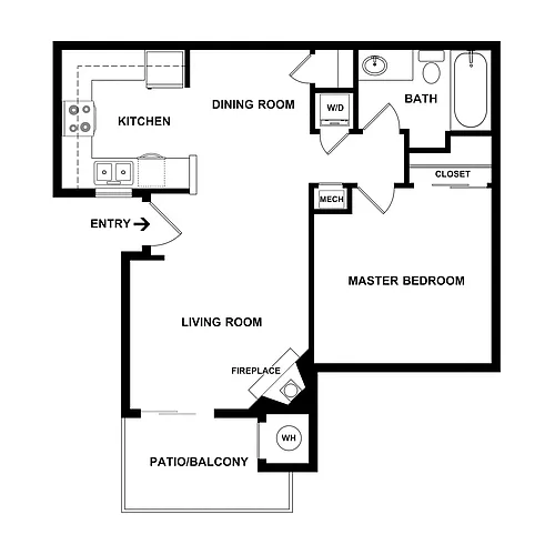Floor plan The Evergreen 1 Bed / 1 Bath