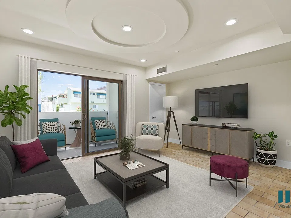 Large-Size Living Room with Recessed Lighting, Vinyl Flooring, and Patio