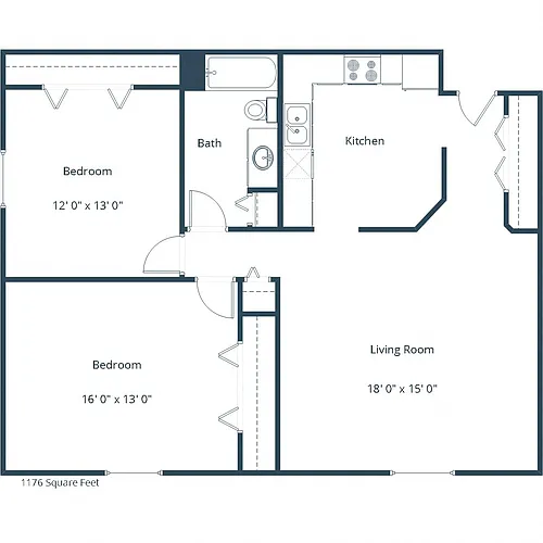 Floor plan Two Bedroom 21BC