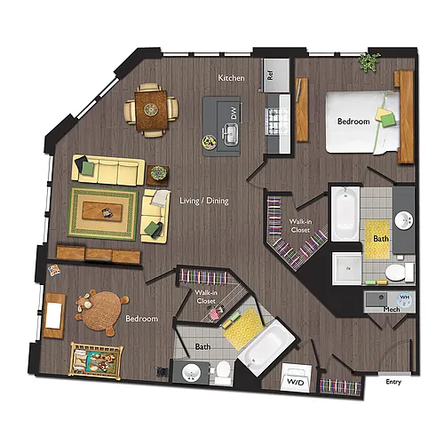 Floor plan Two Bedrooms/Two Bathrooms (C10)
