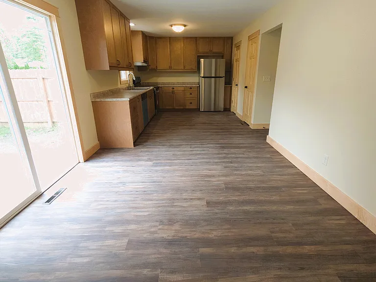 Open dining and kitchen.
