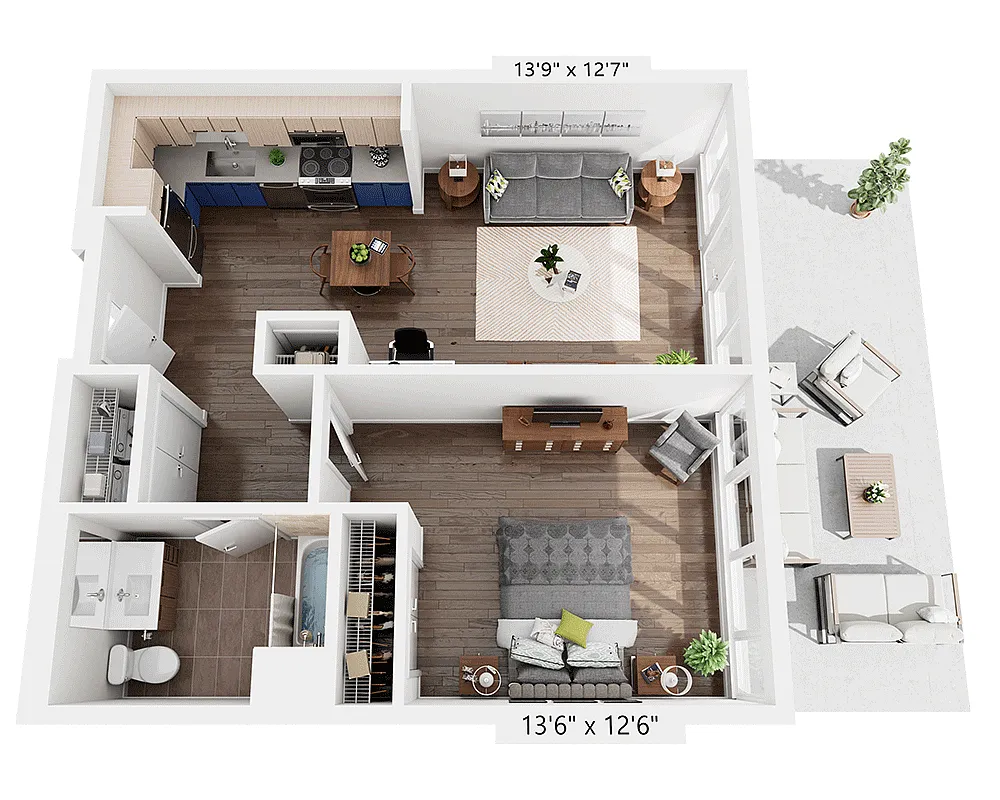 Floor plan One Bedroom A1R