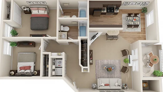 3D Gold A - 2BD/2BA - 1,006 SF 3D Gold A - 2BD/2BA - 1,006 SF
