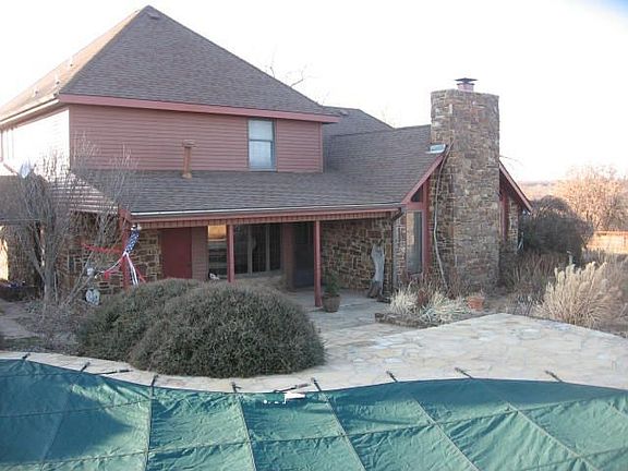 Back of house with inground pool.