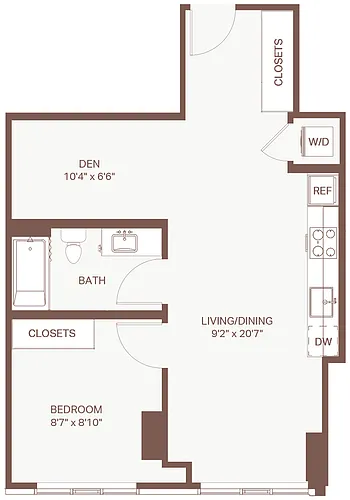 Floor plan 1x1 + Den D1 Olympic
