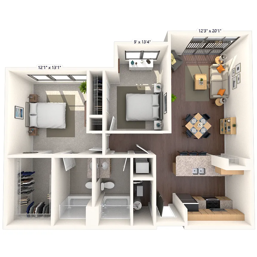 Floor plan Traditional 2x2 1001-1189 SF