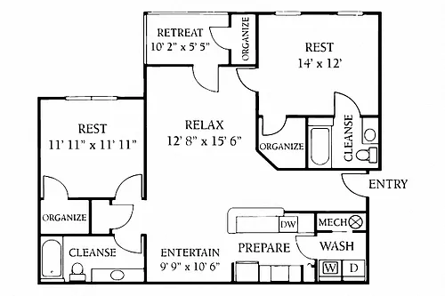 Floor plan 2 Bed 2 Bath - Renovated