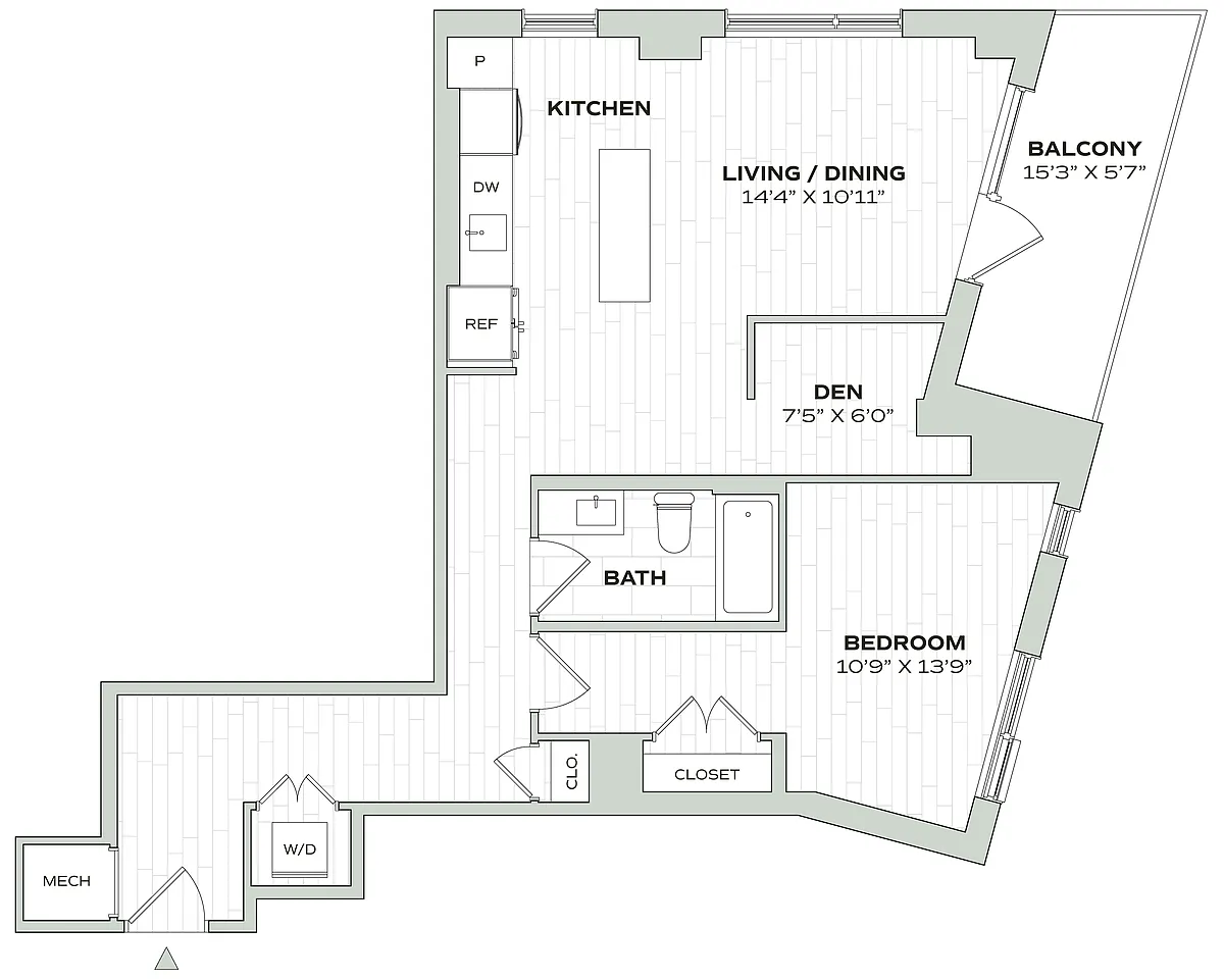 Floor plan 1 Bed/1 Bath Den - Alula - B06