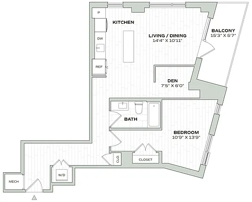 Floor plan 1 Bed/1 Bath Den - Alula - B06