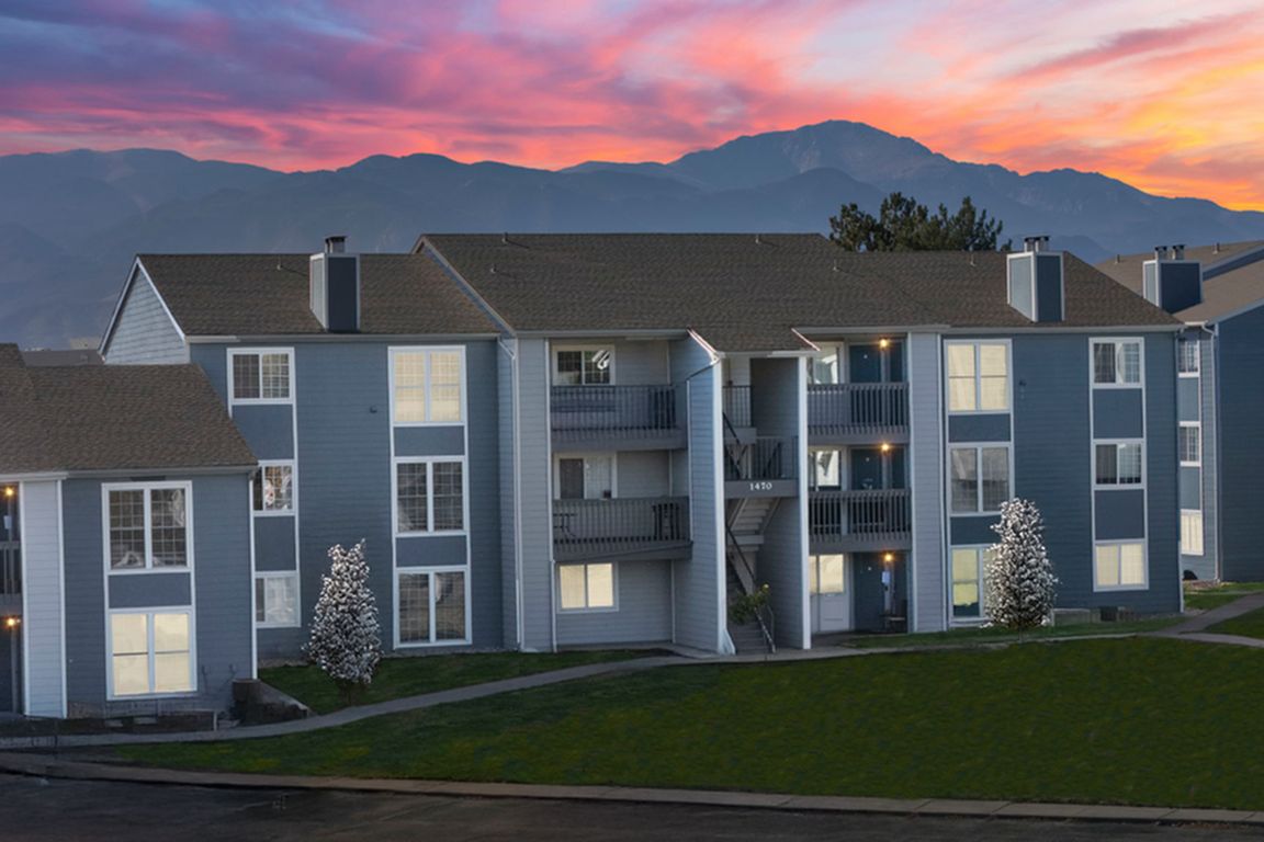 Antero Apartments Ariel View with Mountains Twilight