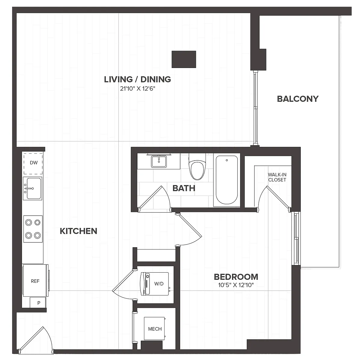 Floor plan 1 Bed/1 Bath-A13