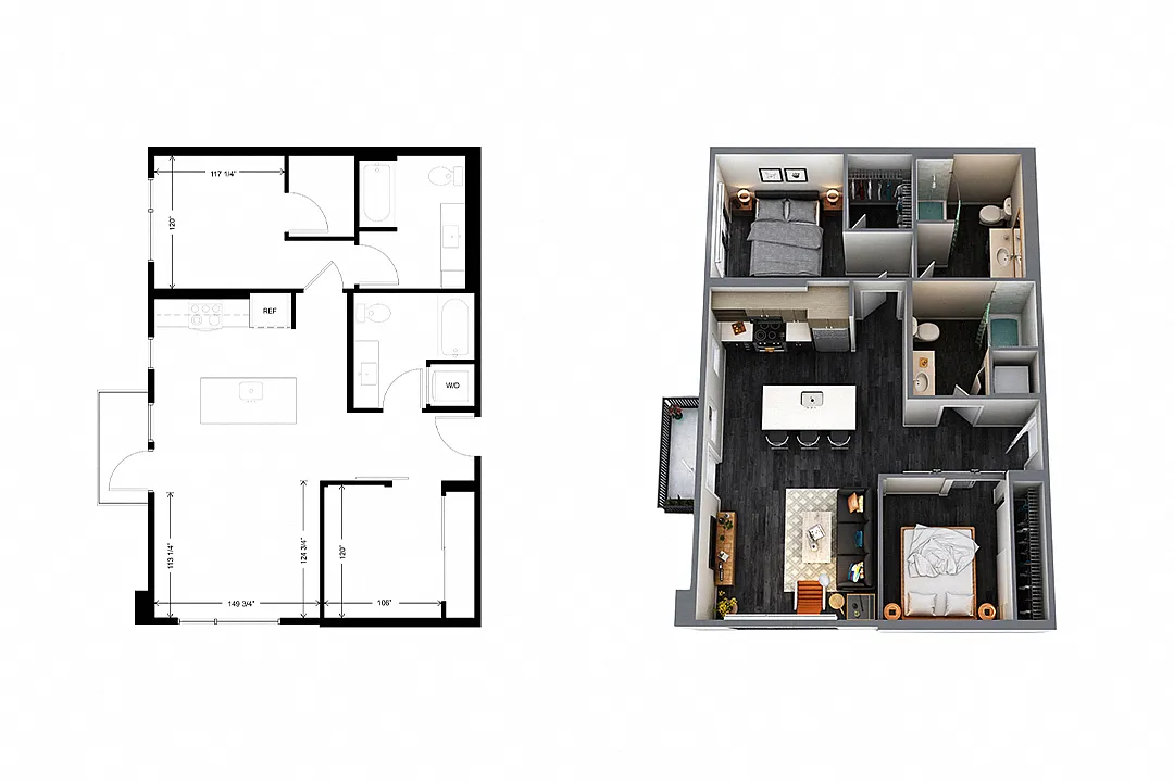 Floor plan C2 2 Bedroom 2 Bathroom