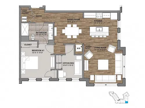 Floor plan Q 1 Bedroom with Den