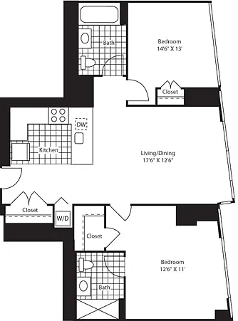 Floor plan Two Bedroom ShwrMstr East FL 47-49 No terrace