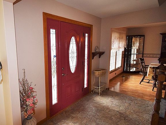 Entry, leaded glass door