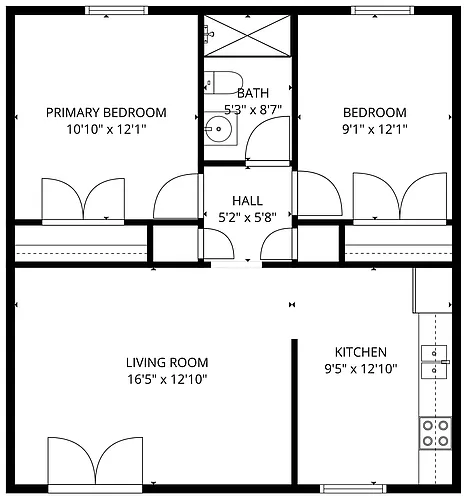 Floor plan 2 BR/ 1 BA