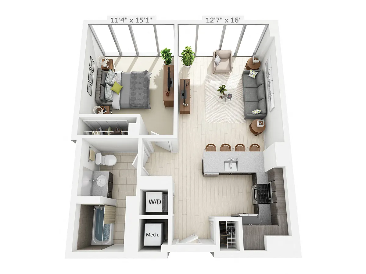 Floor plan 1 BEDROOM 1 BATH B2