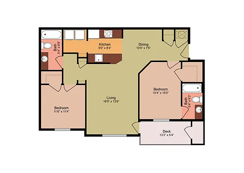 Floor plan 2 Bedrooms 2 Baths