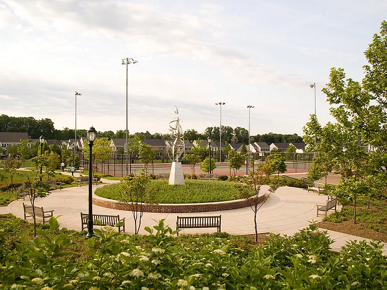 Sidewalks and seating area