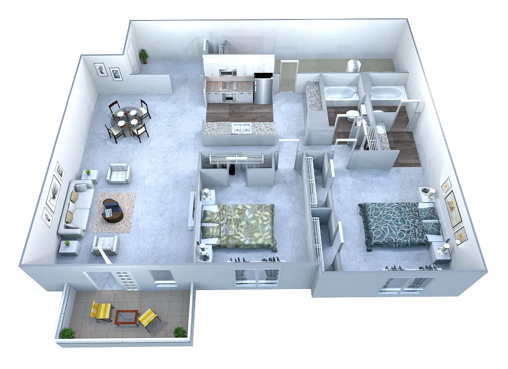 Floor plan D 2 Bed/2 Bath