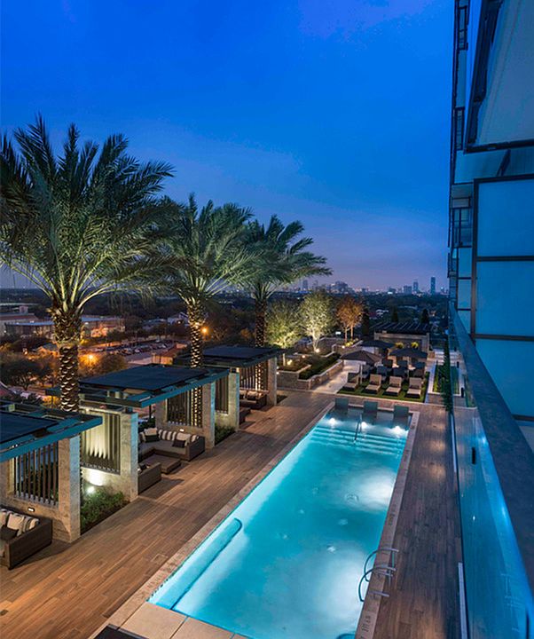 Elevated pool deck with private poolside cabanas