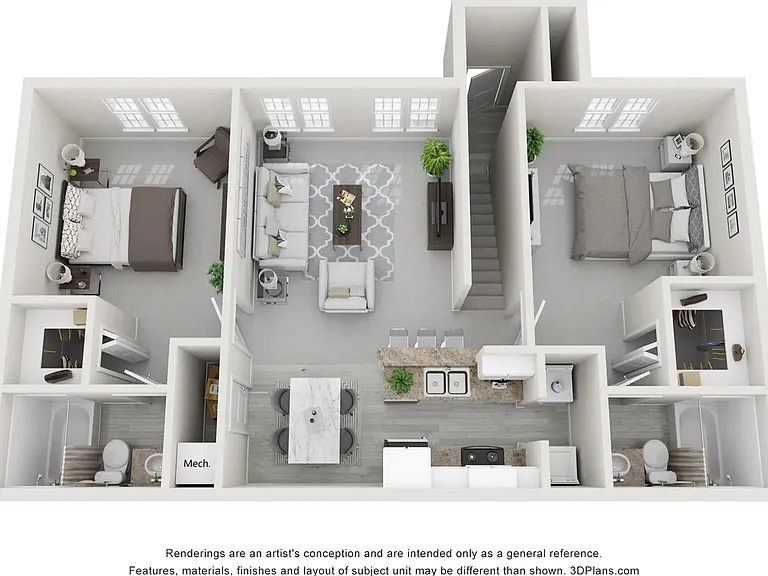 A 3D floor plan rendering of The Biltmore.