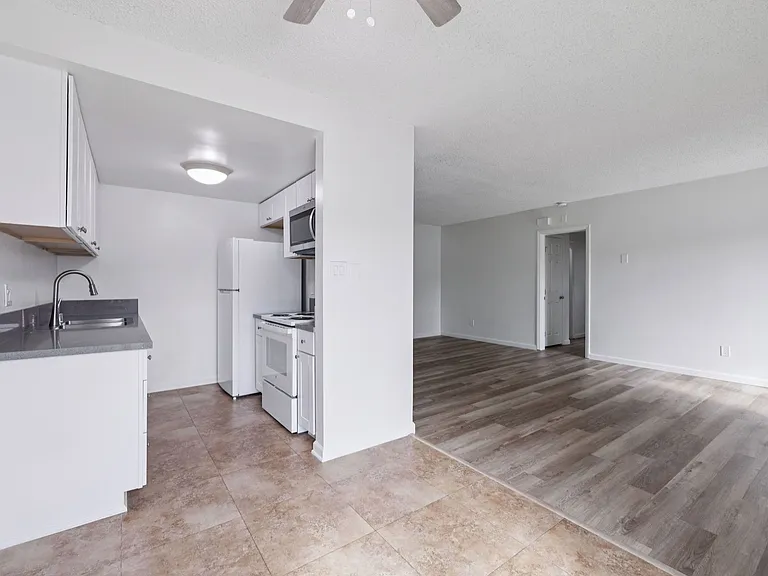 Dining area, kitchen and living room