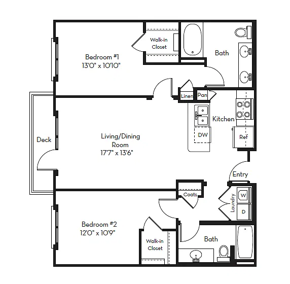 Floor plan 2 Bed 2 Bath Plan B
