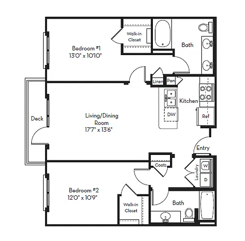 Floor plan 2 Bed 2 Bath Plan B
