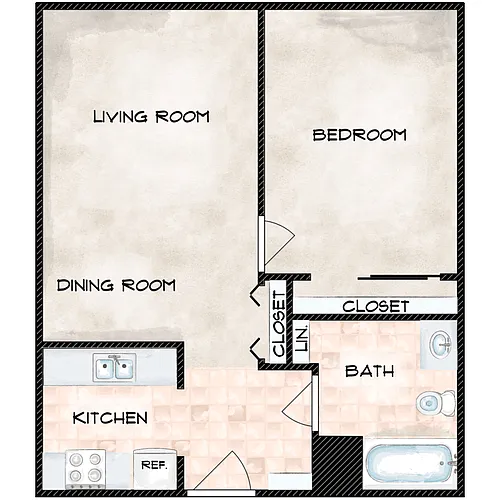 Floor plan 1 Bed 1 Bath A