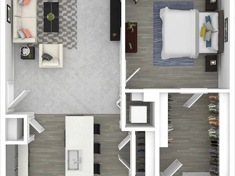 The Elm is a spacious 704 SF, 1-bedroom, 1-bathroom apartment at Hayden Flats in Bloomington, Indiana. Features modern kitchen, in-unit laundry, large closet and private patio. The Elm is a spacious 704 SF, 1-bedroom, 1-bathroom apartment at Hayden Flats 