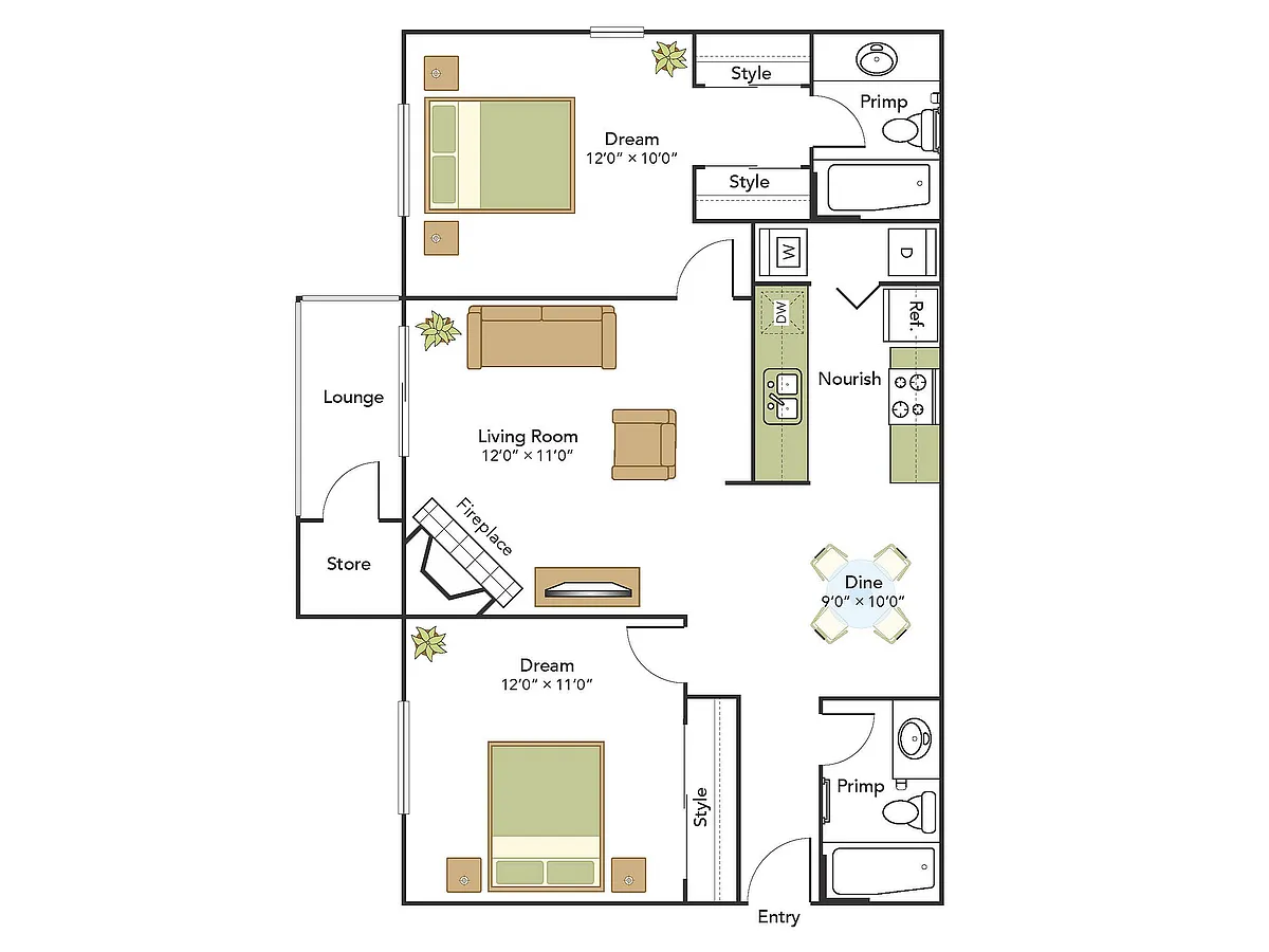 Floor plan 2 Bed, 2 Bath C