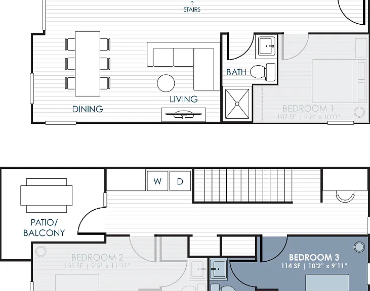 3-Bedroom CoLiving Rowhome: Bedroom 3 & Private Bathroom Floorplan Diagram